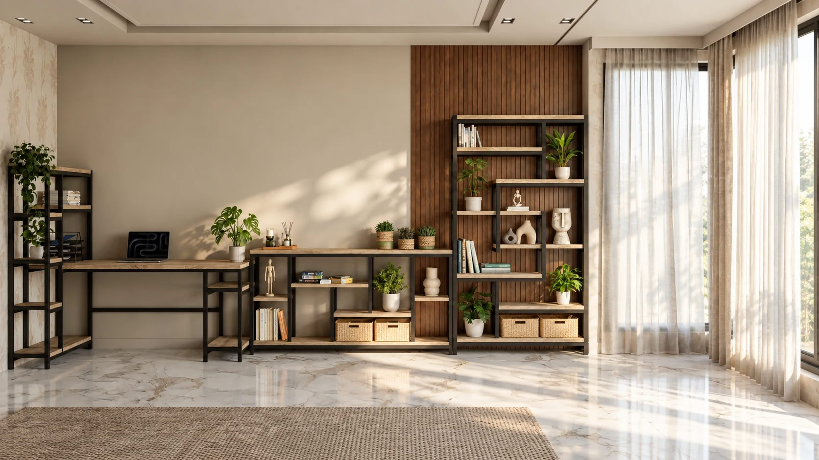 Кабинет в стиле лофт: компьютерный стол, тумба и стеллаж Landloft