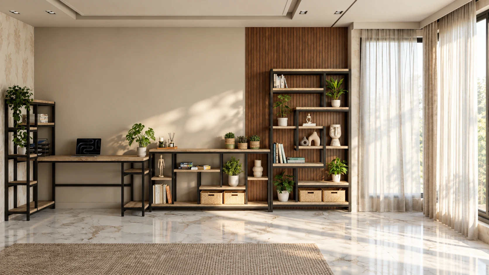 Кабинет в стиле лофт: компьютерный стол, тумба и стеллаж Landloft